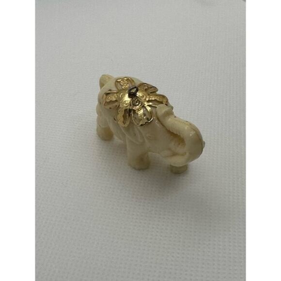 Vintage Elephant Pendant Figurine With Gold-Tone Floral Accents - Picture 10 of 10